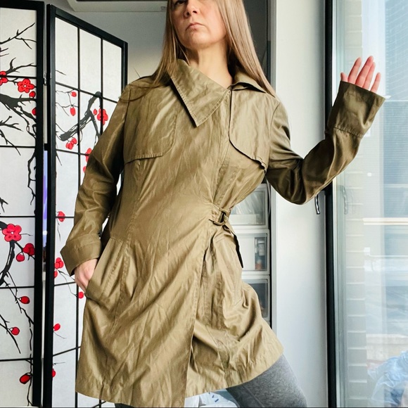 Ali RO Waist Belt Cloak Army Green Self Tie Layer Wrap Trench Coat - Picture 11 of 17